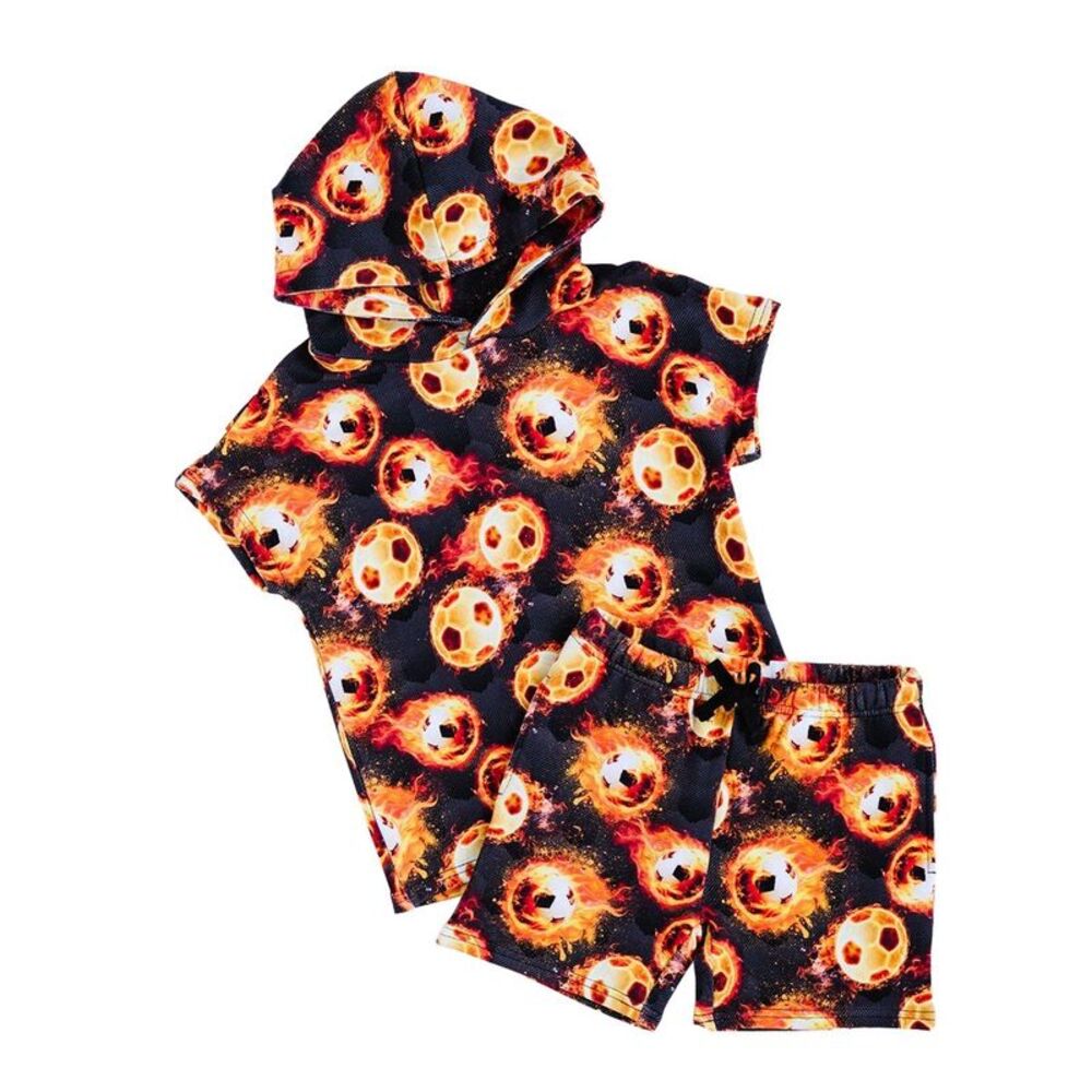 Bums & Roses Girls  Blazing Goals Hooded T-Shirt & Shorts, Multicolor